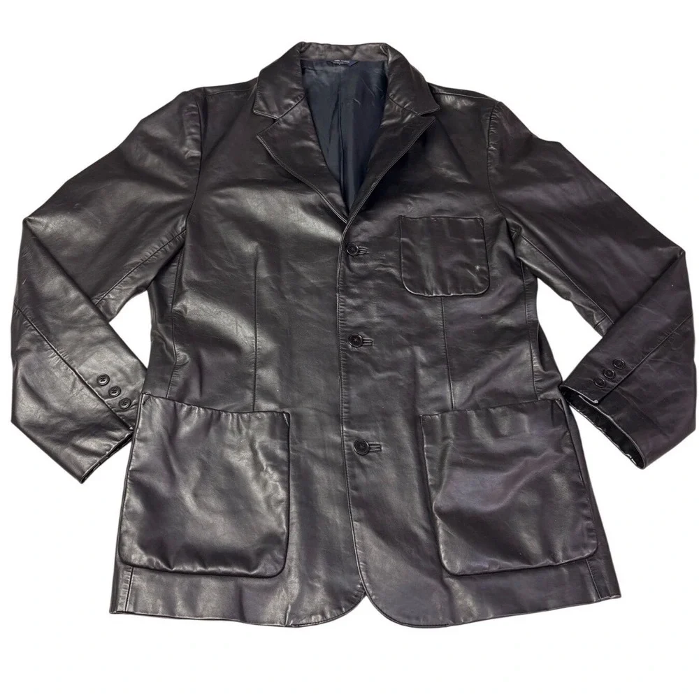 GAP Mens Genuine Leather Blazer Jacket Black Size M Button Up Style 77502400 Y2K